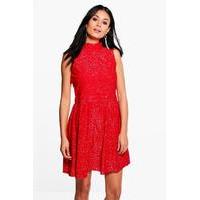 Sparkle High Neck Midi Dress - red