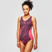 speedo womens fit splice allover muscleback swimsuit pink pink