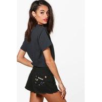 Space Embroidery Denim Shorts - black