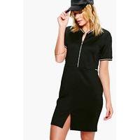 Sports Trim Zip Front Bomber Dress - black