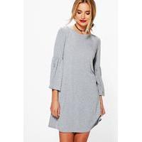 split bell sleeve shift dress grey