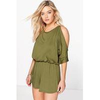 split sleeve jersey playsuit olive