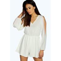 Split Sleeve Crepe Playsuit - ivory