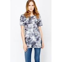 Split Hem Mix Print Top