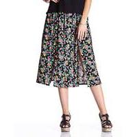 Split Front Midi Skirt - Black Floral