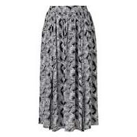 split front midi skirt black print