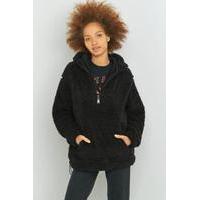 Sparkle & Fade Teddy Popover Hoodie, BLACK