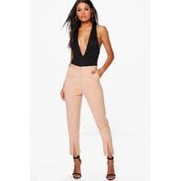Split Front Woven Tailored Trousers - sand