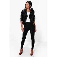 Split Knee Pocket Basic Jeggings - black