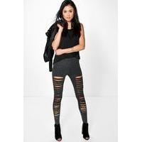 Split Front Basic Leggings - charcoal