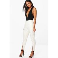 Split Front Woven Tailored Trousers - ivory