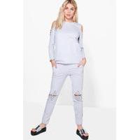 Split Knee Stud Detail Sweat Joggers - grey