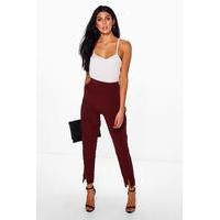 Split Front Slim Line Ankle Grazer Trousers - wine