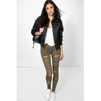 Split Front Basic Leggings - khaki