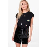 space embroidered t shirt black