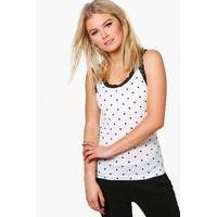 spotty lace trim vest white