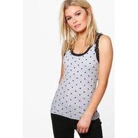 spotty lace trim vest grey