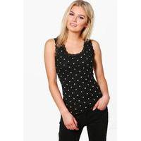 Spotty Lace Trim Vest - black