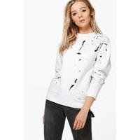 Splatter Print Zip Detail Crew Neck Sweat - white