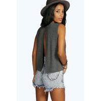 Split Back Cropped Vest - charcoal