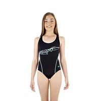 Speedo PulseAction Placement Splashback Girls Swimsuit - Navy/Blue/White, 24\