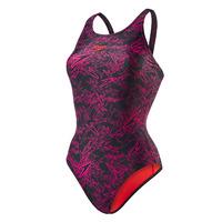 speedo boom allover muscleback ladies swimsuit black pink 30