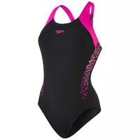 Speedo Boom Splice Racerback Ladies Swimsuit - Black/Pink, 34\