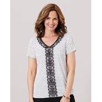 Spot Crepe Shell Top with Lace Trim
