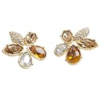 Sparkle Clear Gold Crystal Flower Stud Earrings E169 GOLD
