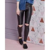 Split Knee PU Wet Look Front Leggings