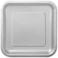 square paper plates silver