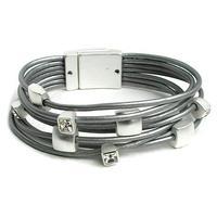 Squares Leather Bracelet, Silver
