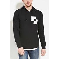 Square Print Drawstring Hoodie