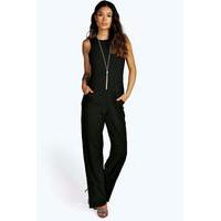 Square Neck Textured Jumpsuit - black