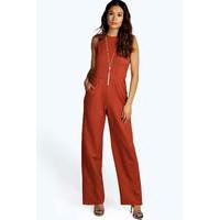 Square Neck Textured Jumpsuit - rust