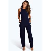 Square Neck Textured Jumpsuit - navy