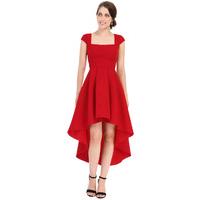 Square Neckline Asymmetric Midi Dress - Red
