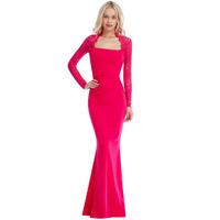 Square Neckline Long Sleeved Maxi Dress - Cerise