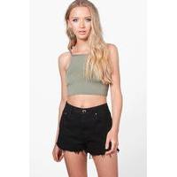 square neck crop top khaki