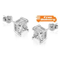 Square Cut 18K White Gold Plated Earrings - Free Delivery!