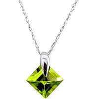 Square Cut Peridot Pendant Necklace 1.16ct in 9ct White Gold