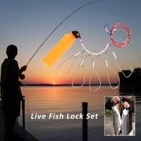 Stainless Steel Fishing Stringer Fish Lock 5 Snaps Lanyard Rope Cord with Float Fishing Tackle Tool Accessories