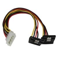 startechcom 12 inch lp4 to 2x right angle latching sata power y cable  ...