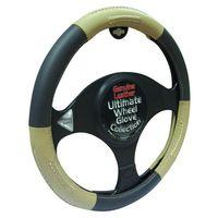 Steering Wheel Gloves in Leather Black/Beige-Luxury Universal Range- O