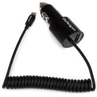 StarTech Dual-port Car Charger - USB With Built-in Micro-USB Cable - Black