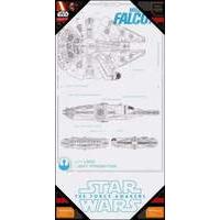 Star Wars - Episode 7 Millennium Falcon Blue Print Glass Poster (25cm X 50cm) (sdtsdt89835)