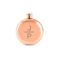 Stacked Monogram Etched Round Rose Gold 3oz Hip Flask