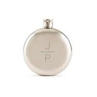 Stacked Monogram Etched Round Silver Hip Flask for Men or Women