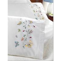 stamped embroidery pillowcase pair 20x30 butterflies in flight 207927