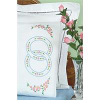 Stamped Pillowcases With White Perle Edge 2/Pkg-Wedding Rings 243074